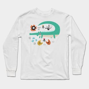 Happy Green Crocodile Long Sleeve T-Shirt